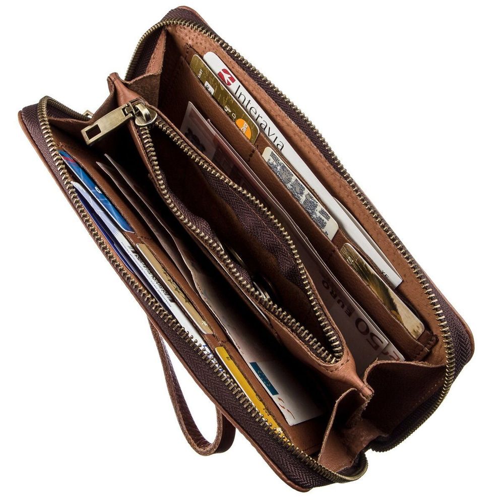 Big Checkbook Holder - Long Light Brown Leather Bifold Wallet for Men - Shvigel 19122