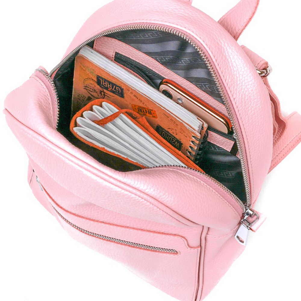 Compact women's backpack made of genuine leather Shvigel 16304 Pink