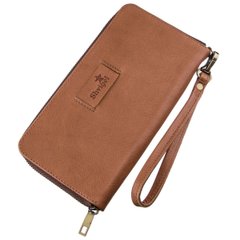 Big Checkbook Holder - Long Light Brown Leather Bifold Wallet for Men - Shvigel 19122