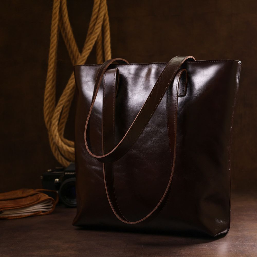 Leather female bag-shopper shvigel 16370 brown