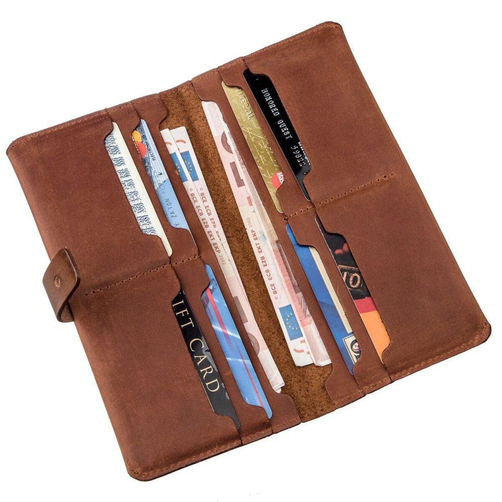 Leather Big Bifold Wallet for Women and Men - Long Wallet - Light Brown Vintage - Shvigel 16208