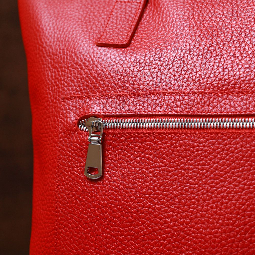 Leather spacious female bag Shvigel 16355 red