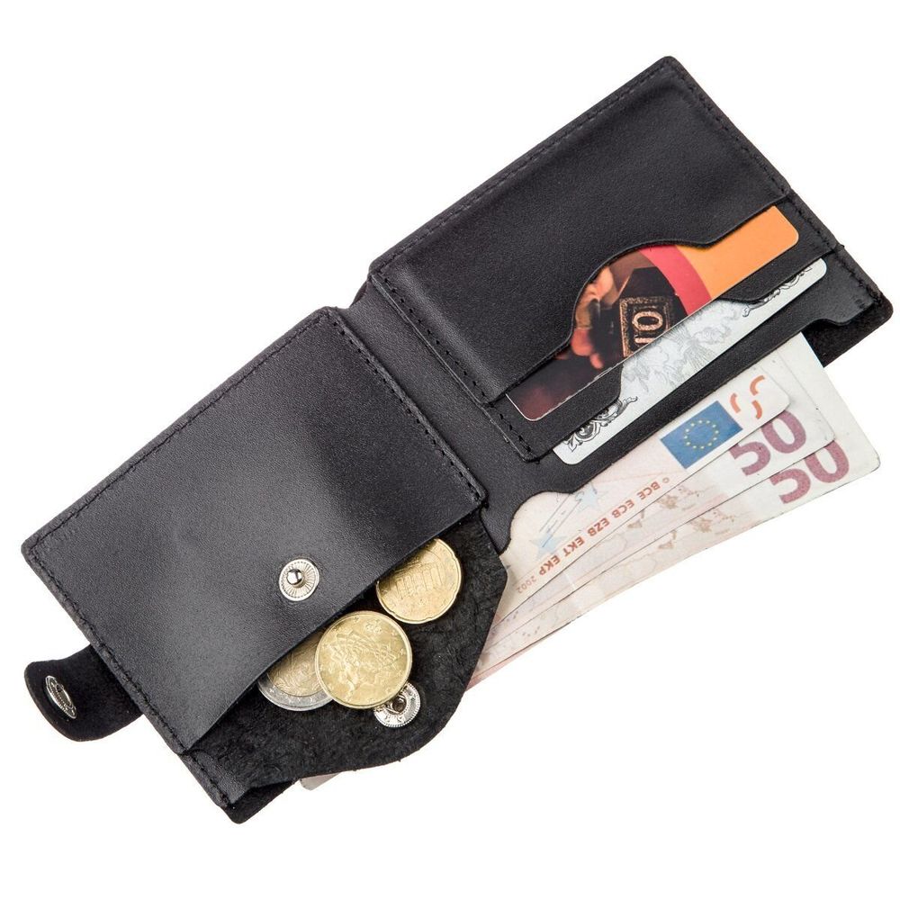 Leather Wallet for Men - Black Men's Wallet - with Coin Pocket - Shvigel 16211