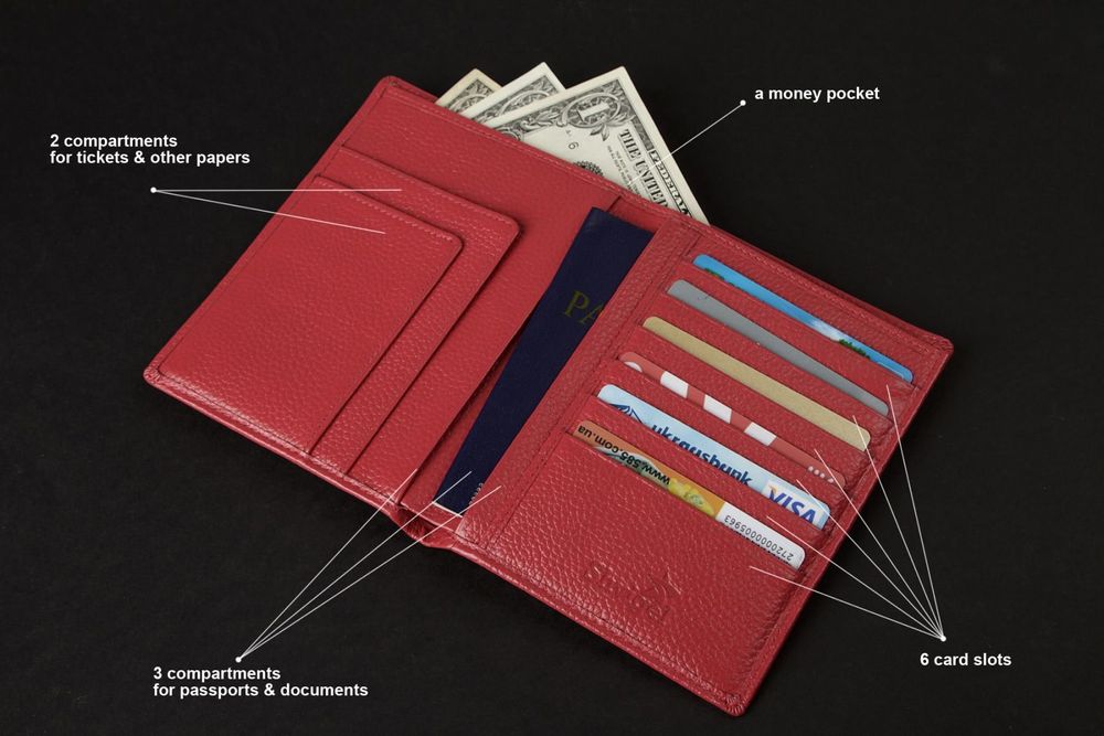 Кошелек SHVIGEL 13831 кожаный с отделениями для паспортов Красный