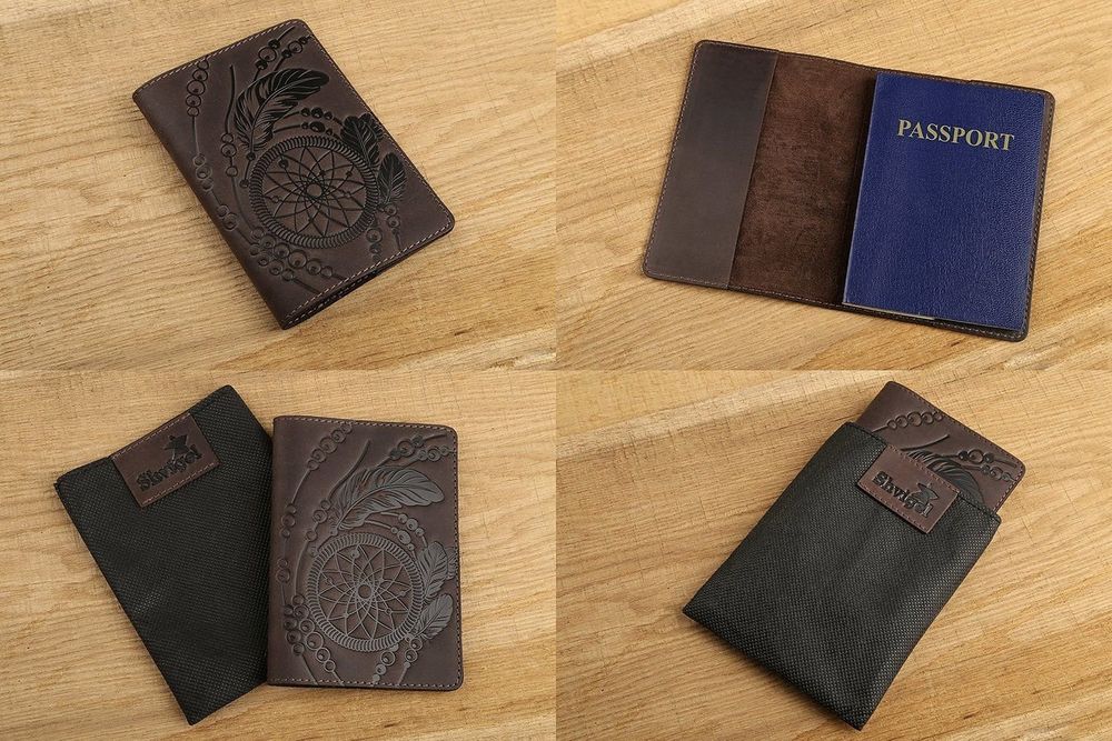 Dreamcatcher passport cover - Genuine leather - Brown - SHVIGEL 13793, Коричневый