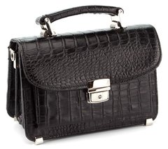 Small manbag - Real leather - Crocodile embossed - SHVIGEL 00379, Черный