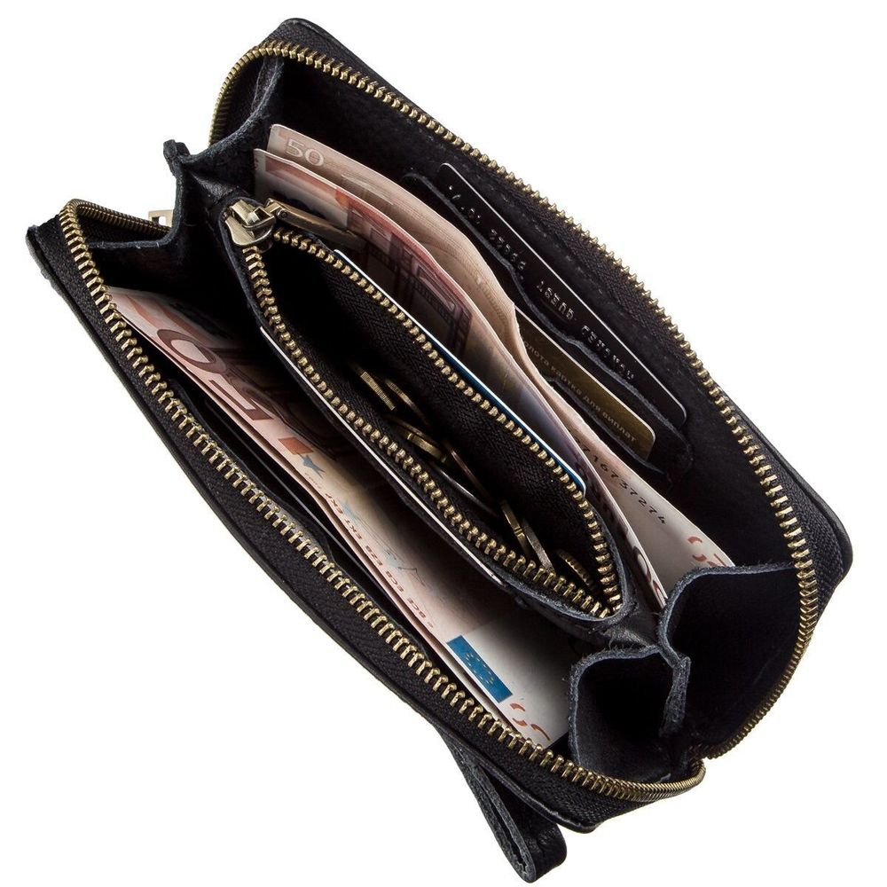 Checkbook Holder - Long Black Leather Bifold Wallet for Men - Shvigel 19123