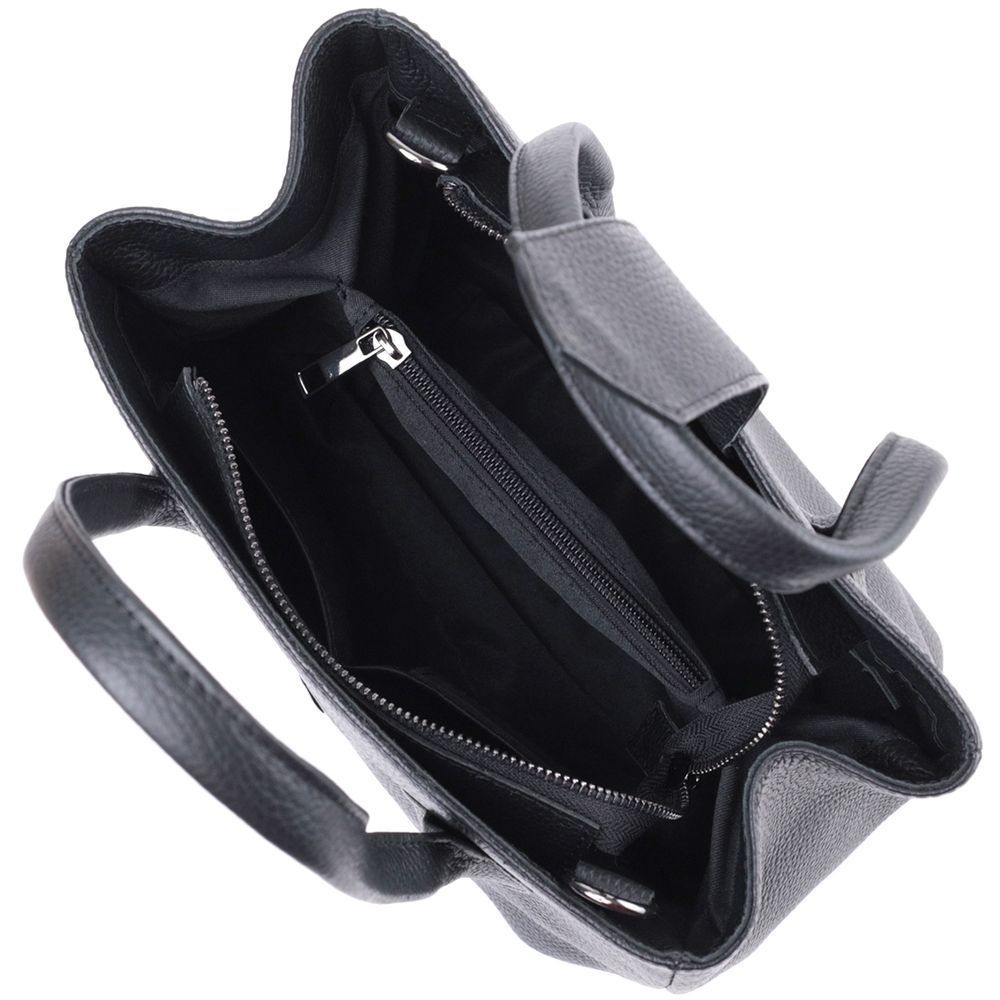 Leather Handbag by SHVIGEL 22829 - Elegant Black Design with Two Handles from Ukraine