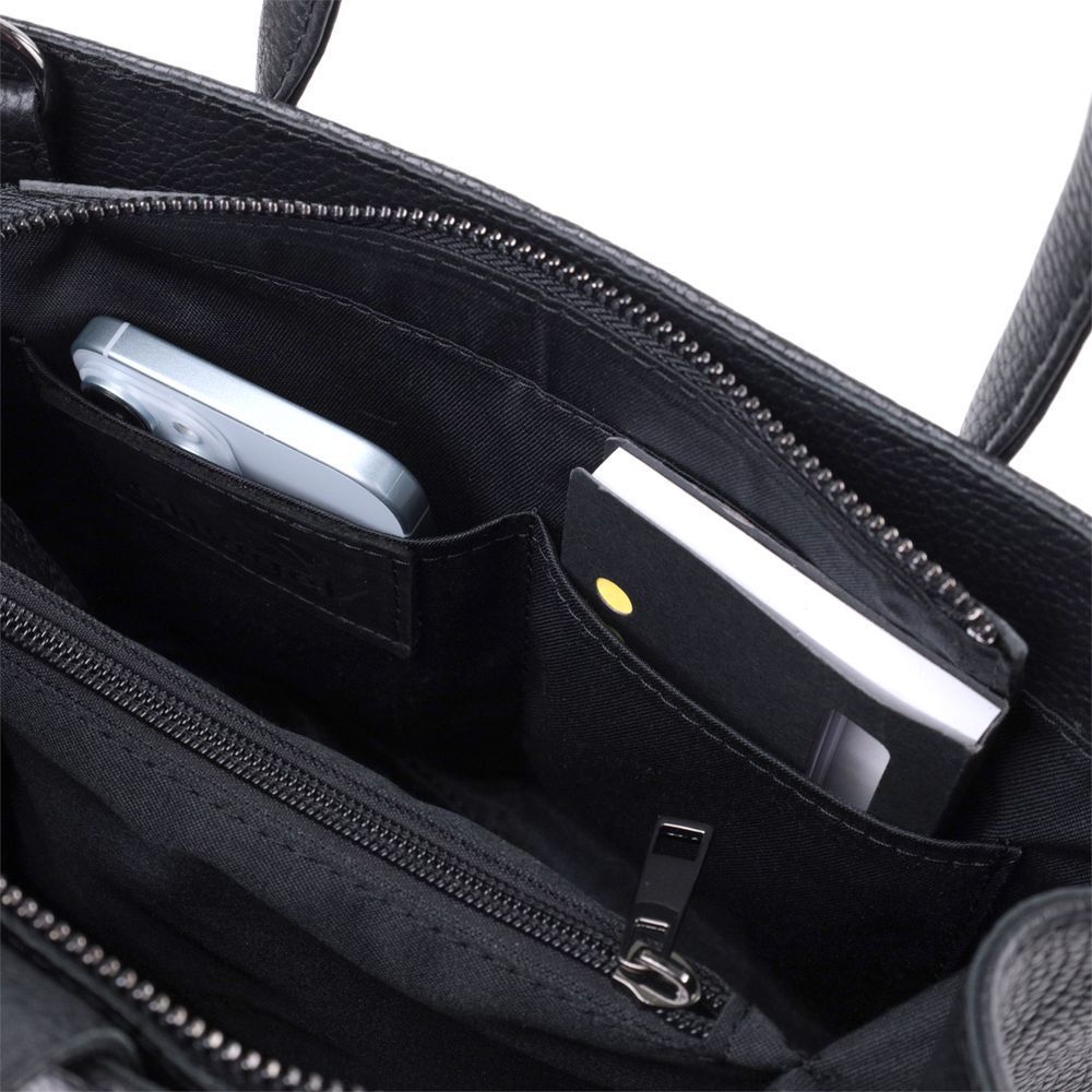 Leather Handbag by SHVIGEL 22829 - Elegant Black Design with Two Handles from Ukraine