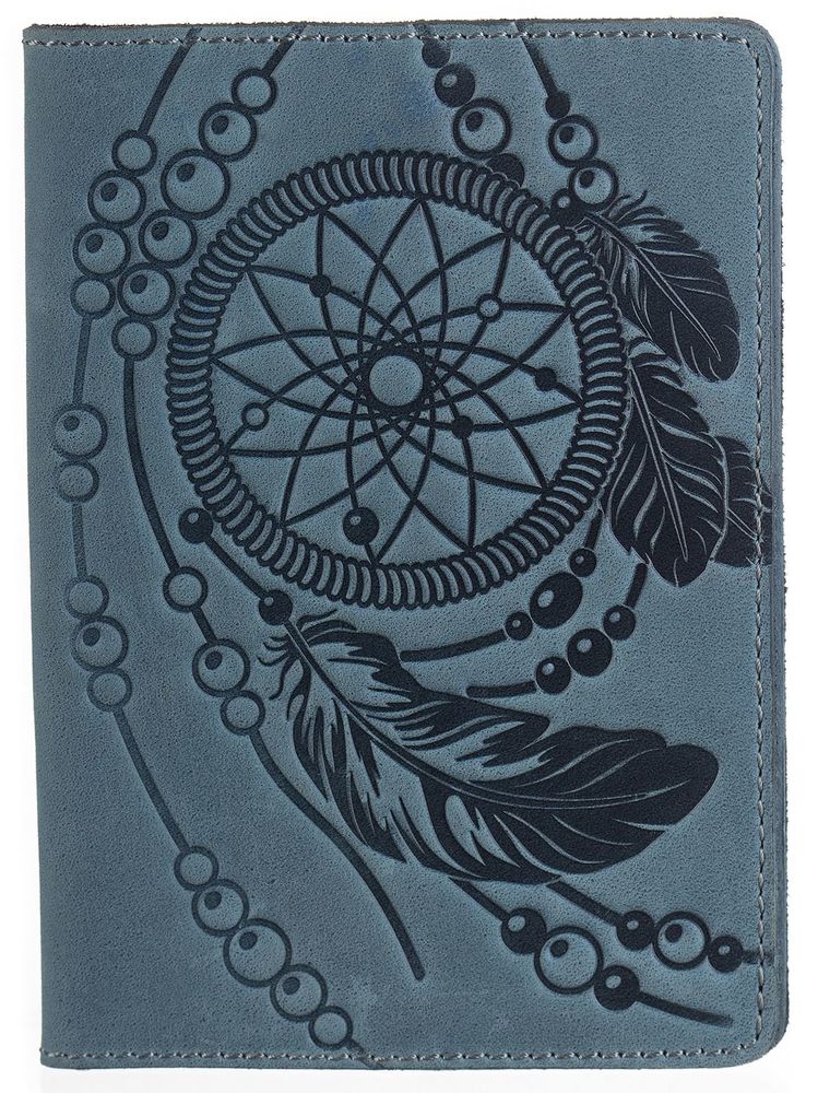 Dreamcatcher passport cover - Genuine leather - Blue - SHVIGEL 13795, Синий