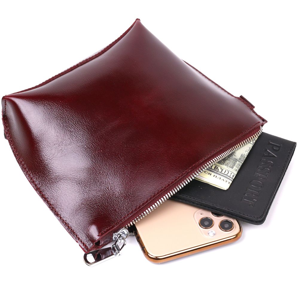Leather practical cosmetic bag for women shvigel 16412 burgundy