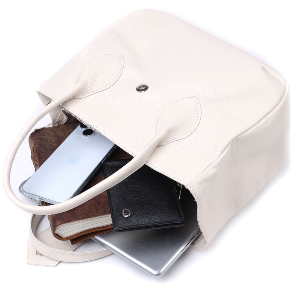 Stylish SHVIGEL Business Women's Leather Bag with Two Handles, Beige, Model 22830