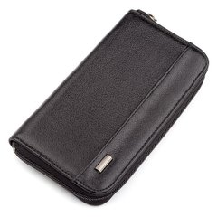 Black Checkbook Holder Men's - Long Leather Bifold Wallet for Men - Vintage - Shvigel 13932