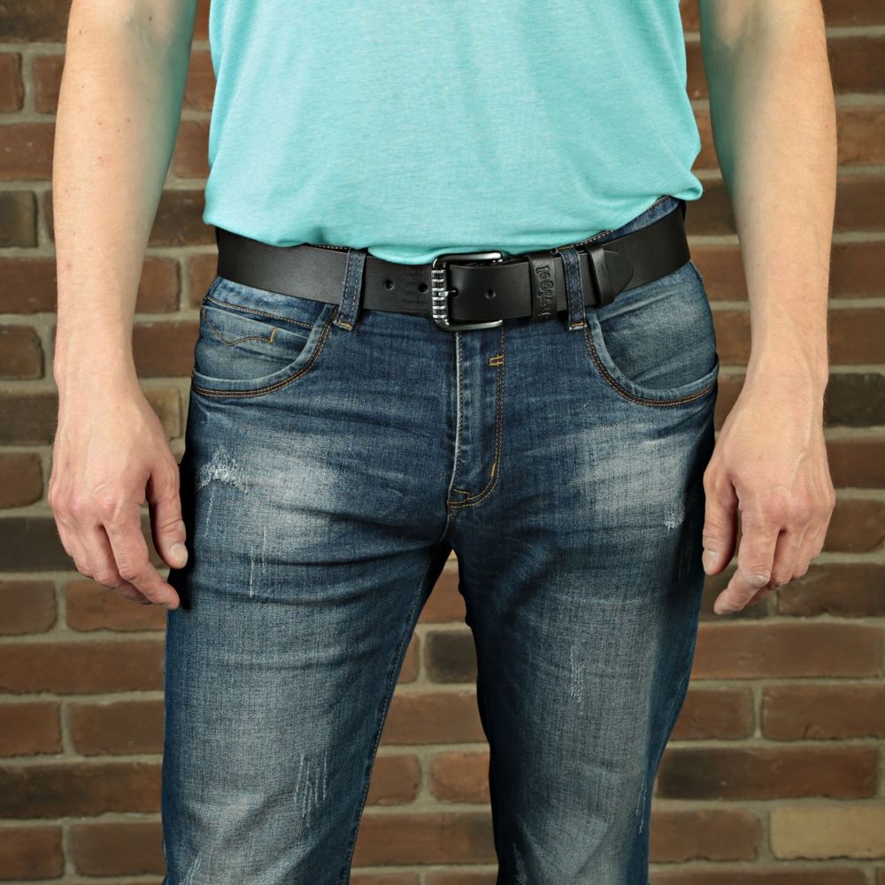 Genuine leather casual belt for men - Black - SHVIGEL 11023