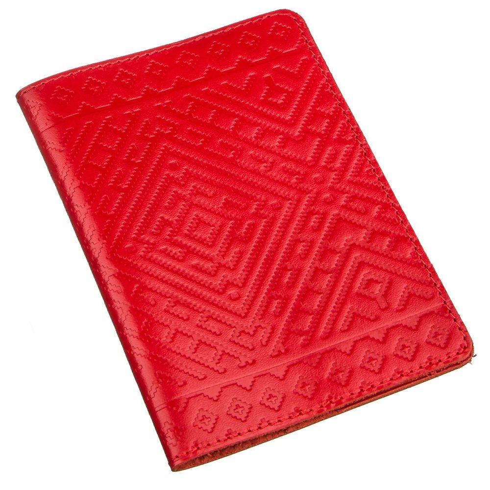 Шкіряна обкладинка на паспорт з ромбами SHVIGEL 13972 Червона