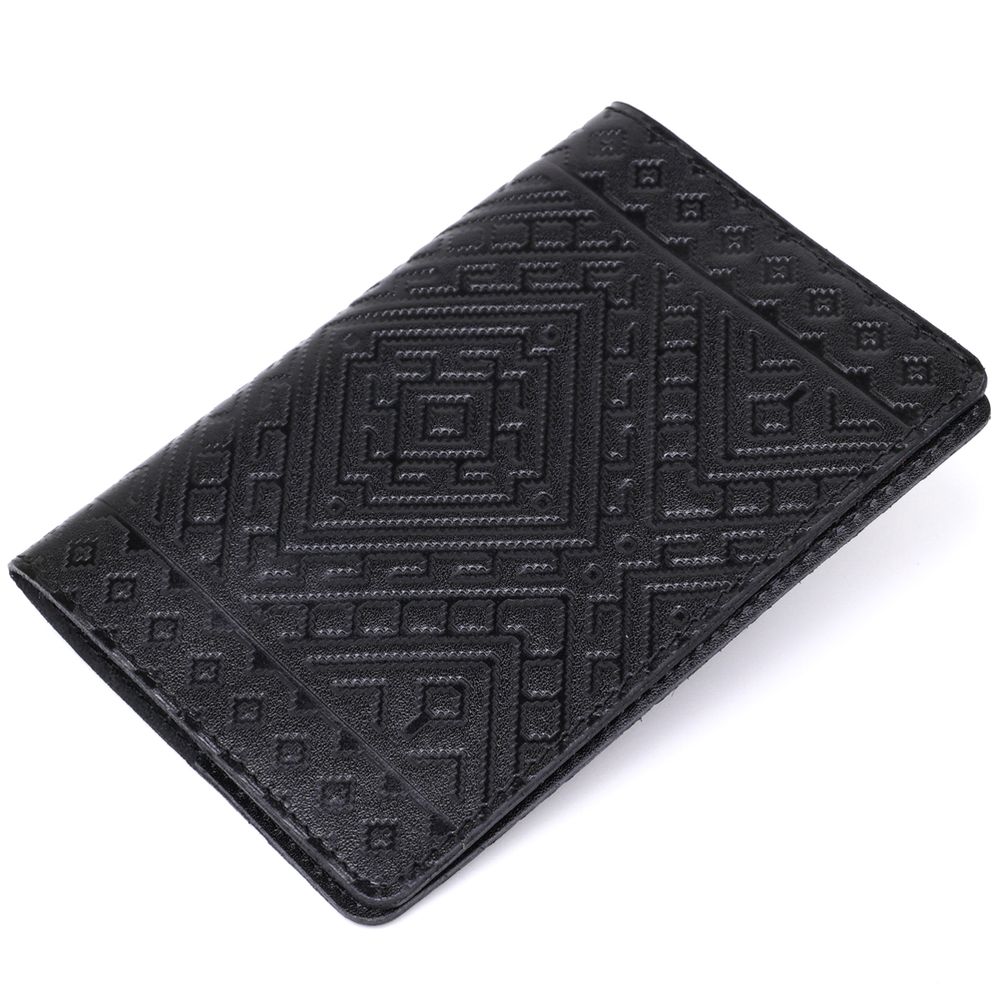 Leather passport cover with rhombuses SHVIGEL 13973 Black
