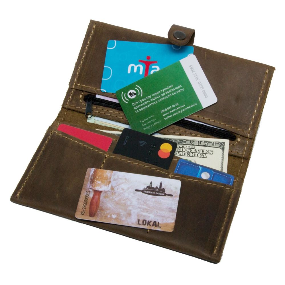 Slim Long Bifold Wallet with Coin Pocket - Brown - Shvigel 12285