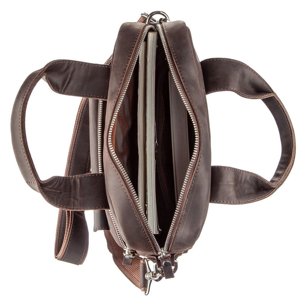 Vertical Vintage Leather Bag -Brown - Shvigel 11166