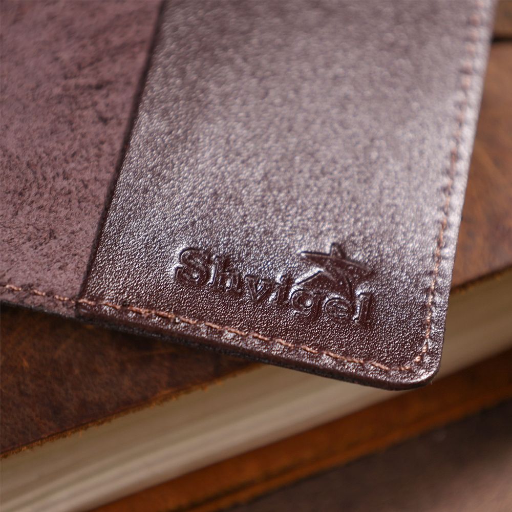 Leather passport cover with rhombuses SHVIGEL 13974 Brown