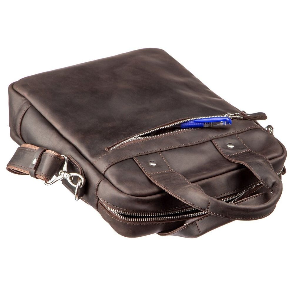 Vertical Vintage Leather Bag -Brown - Shvigel 11166