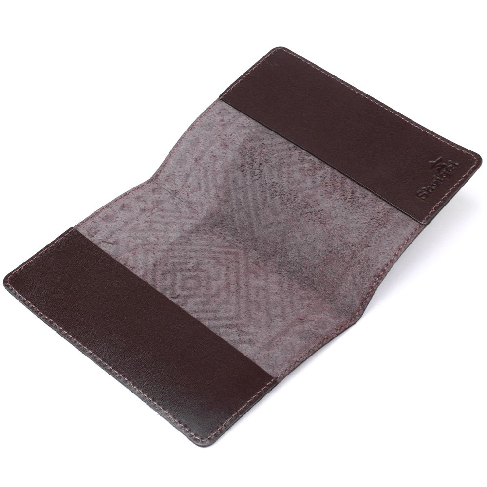 Leather passport cover with rhombuses SHVIGEL 13974 Brown
