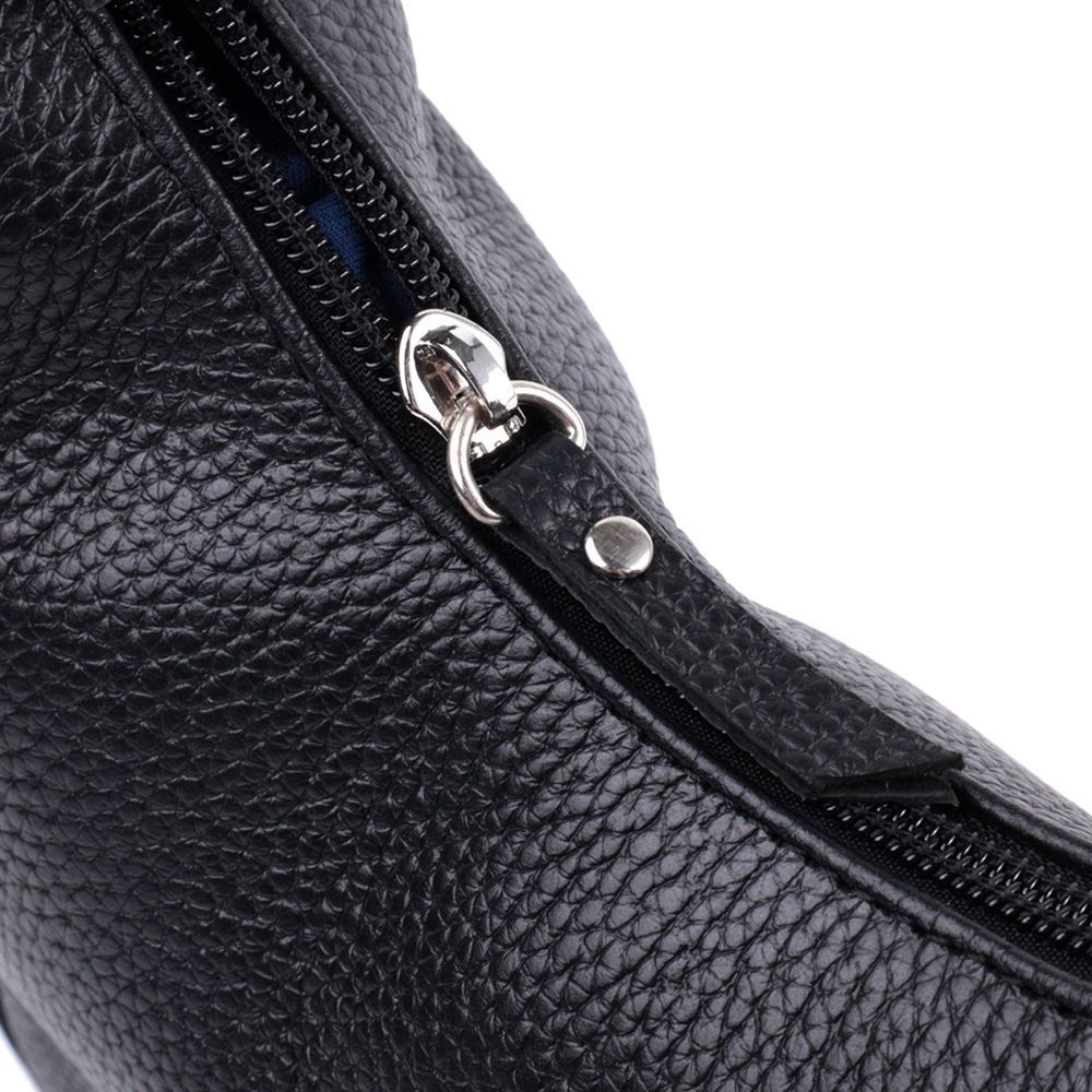 Baguette Bag SHVIGEL 22833 Black Grainy Genuine Leather with Adjustable Strap