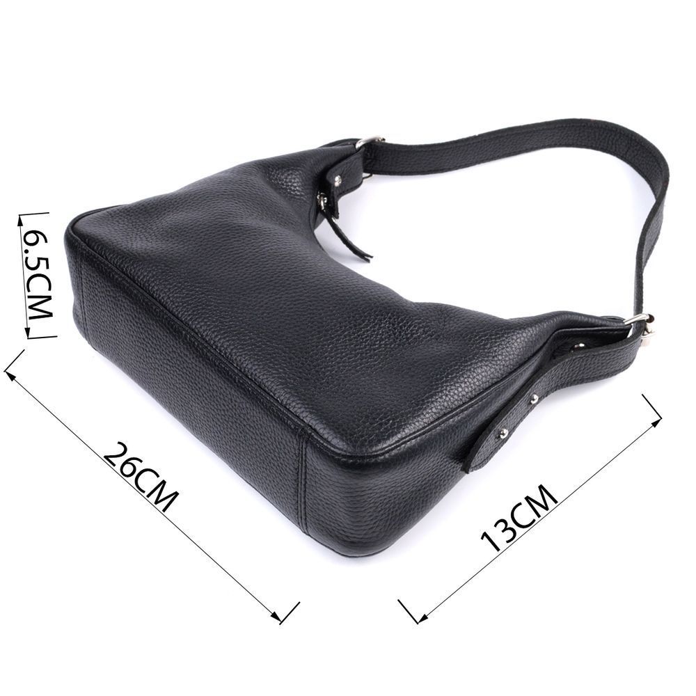 Baguette Bag SHVIGEL 22833 Black Grainy Genuine Leather with Adjustable Strap