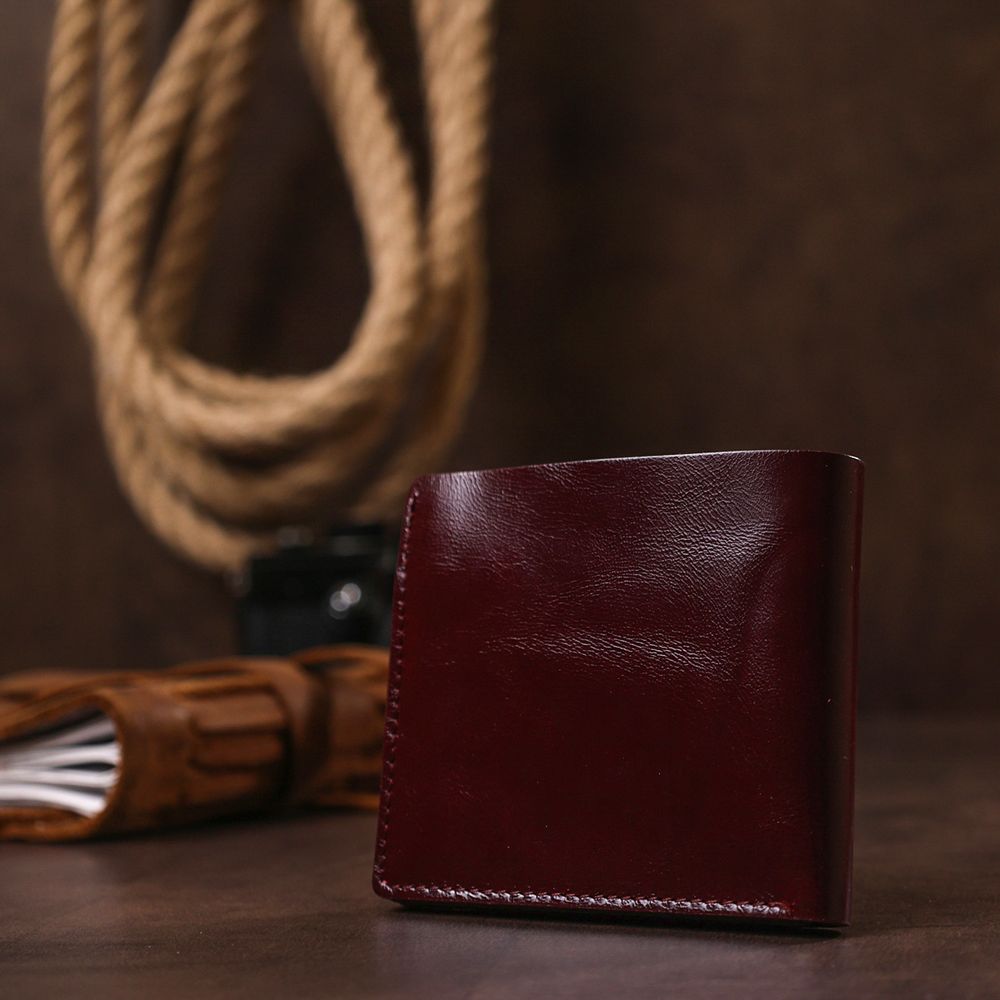 Stylish leather wallet Shvigel 16442 Burgundy