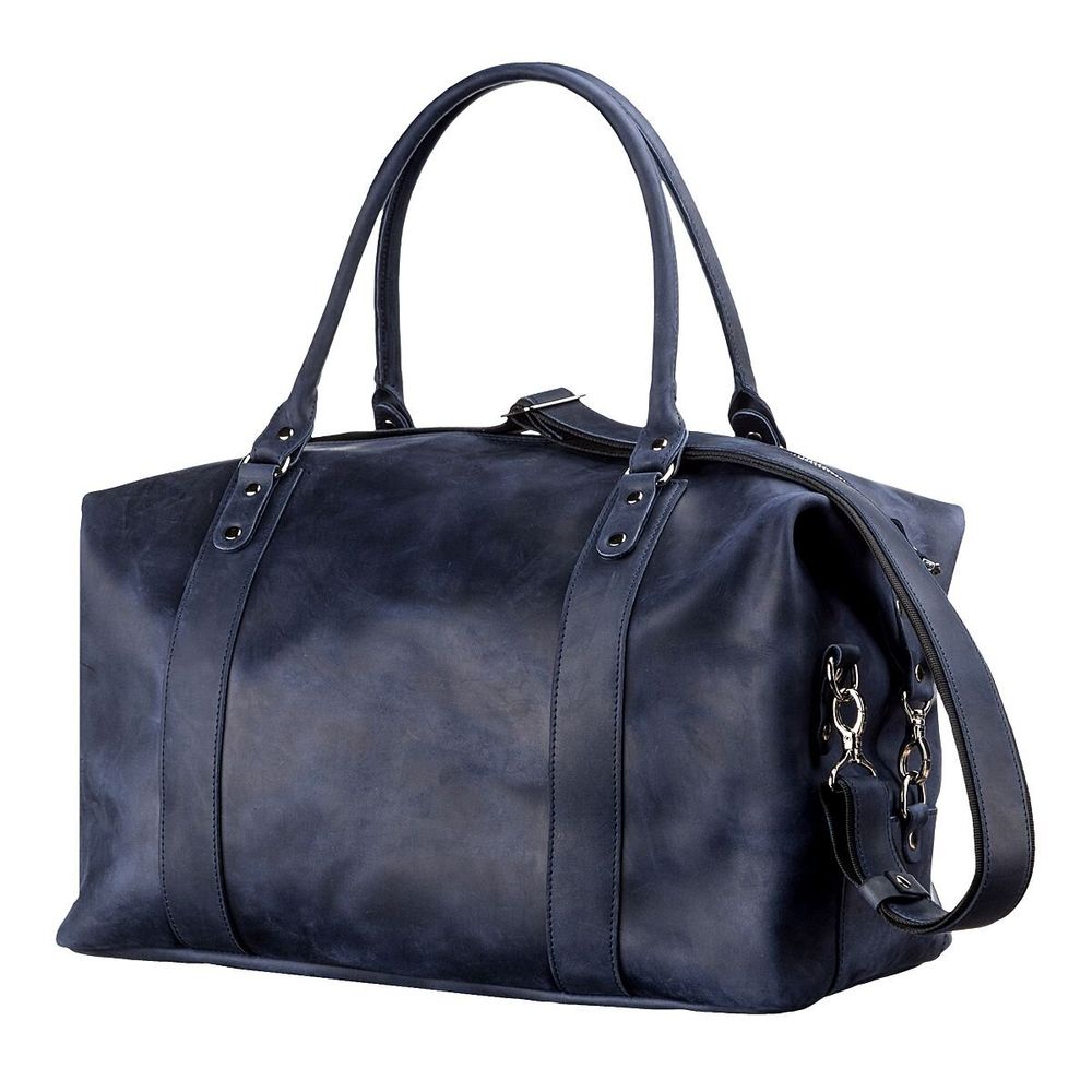 Leather Duffel Travel Bag - Sports Gym Bag - Weekender Overnight Luggage Blue - Shvigel 11127