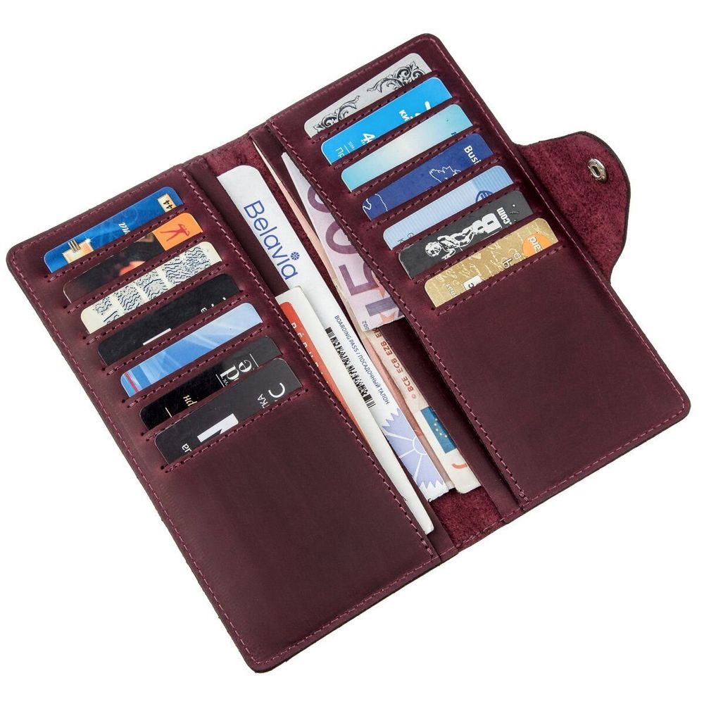Long Leather Bifold Wallet for Men - Big Checkbook Holder Organizer - Vintage Marron - Shvigel 16166