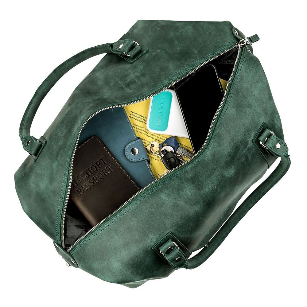 Leather Duffel Travel Bag - Sports Gym Bag - Weekender Overnight Luggage Green - Shvigel 11128
