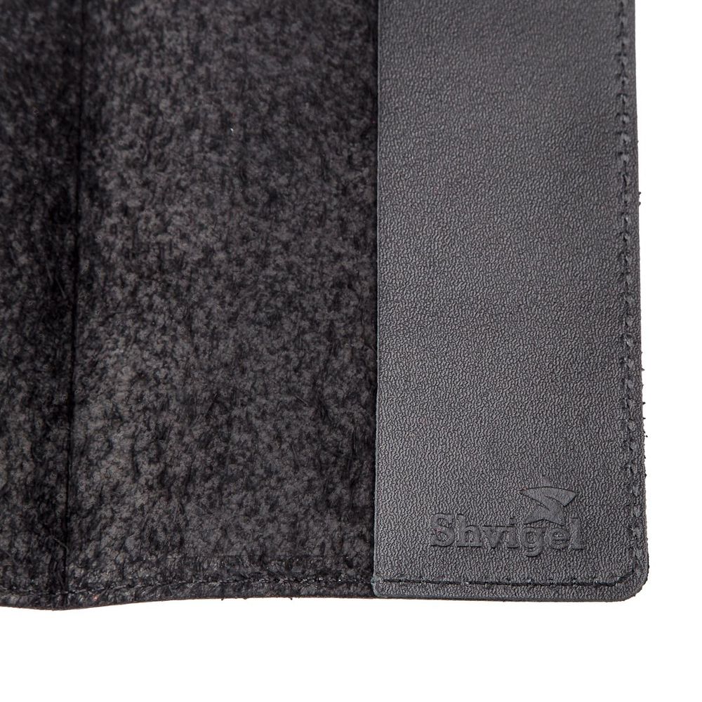 Leather passport cover with inscription SHVIGEL 13977 Black