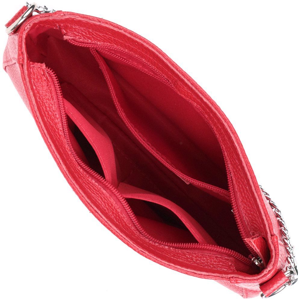 Bright Baguette Bag with Chain and Detachable Strap, SHVIGEL 22836, Red, Natural Leather