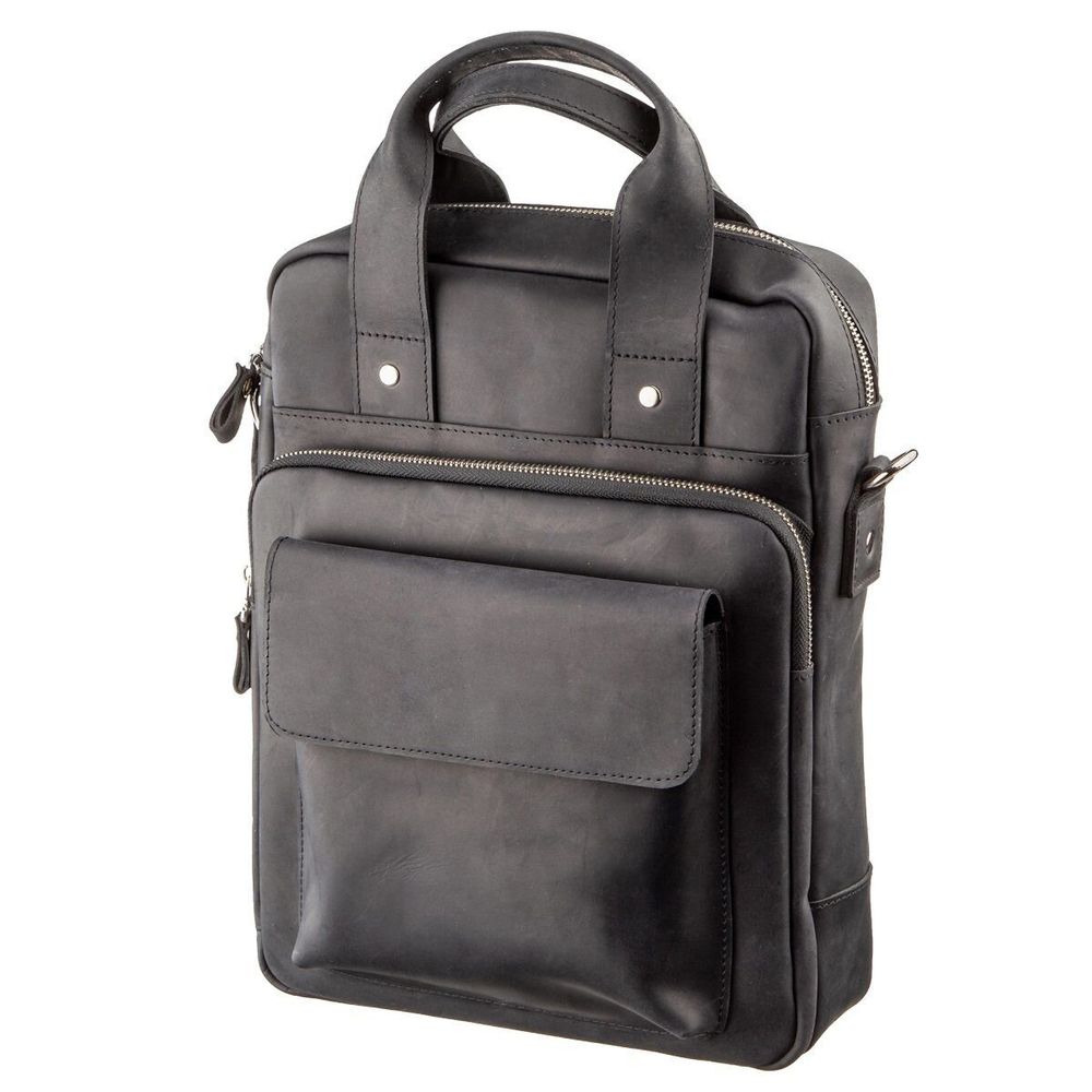 Men's Vertical Bag for Documets - Leather - Black - Shvigel 11169