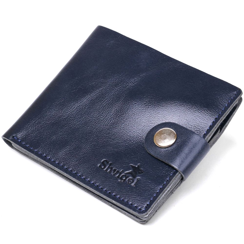 Leather compact wallet Shvigel 16444 Blue