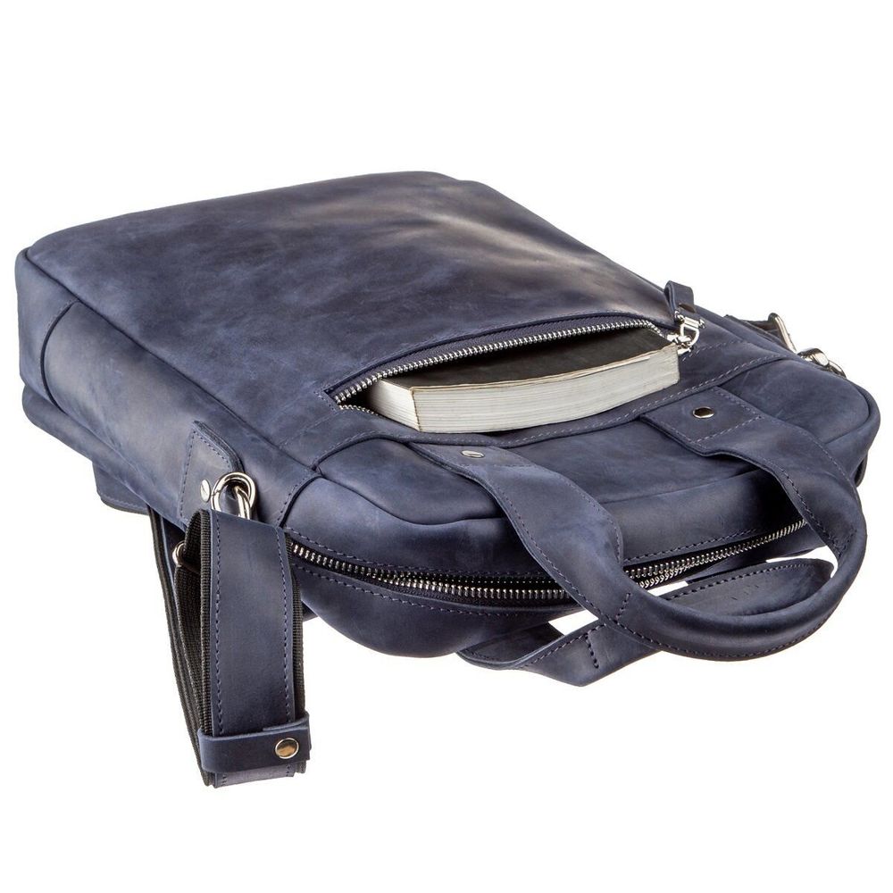 Стильна сумка під А4 вертикального формату з матової шкіри 11170 SHVIGEL, Синя