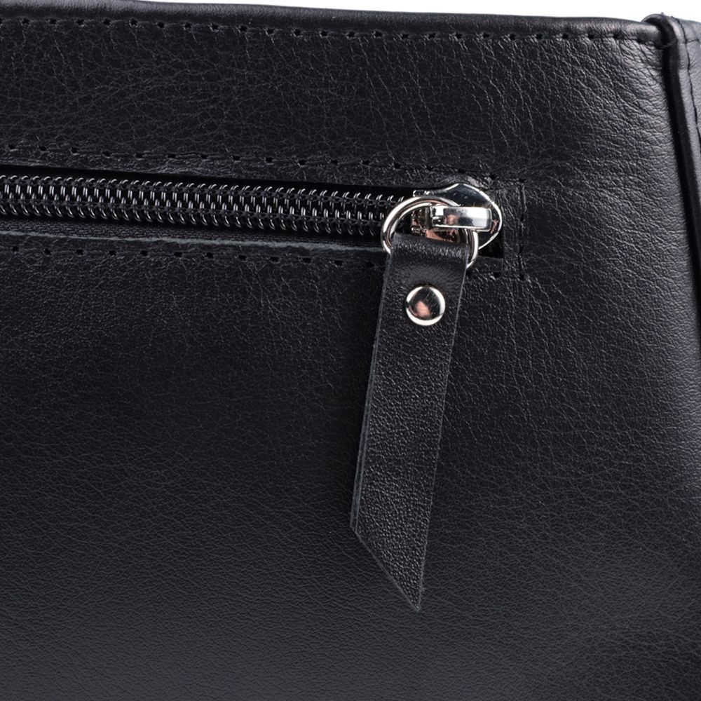 Ladies' Baguette Bag with Detachable Chain and Strap, SHVIGEL 22838, Black Leather