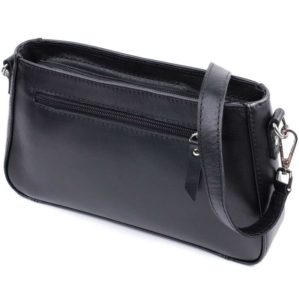 Ladies' Baguette Bag with Detachable Chain and Strap, SHVIGEL 22838, Black Leather