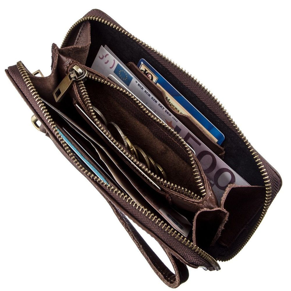 Checkbook Holder - Long Brown Leather Bifold Wallet for Men - Shvigel 19124