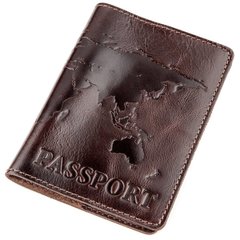 World Map Leather Passport Holder - Glossy Brown - Shvigel 13946