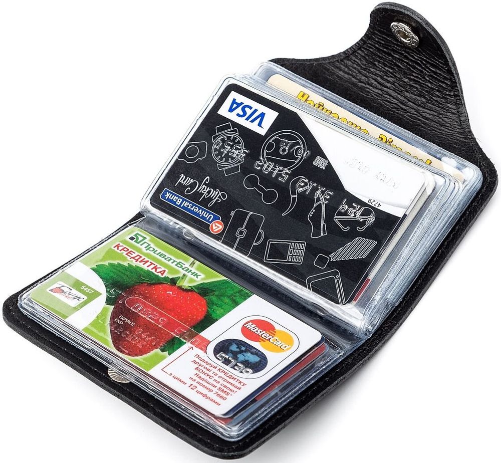 Long Business Card Holder - Genuine Leather - Black - Shvigel 13909