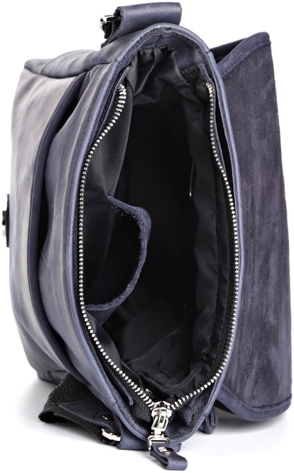 Men's Leather Shoulder Bag - Vintage Blue - SHVIGEL 11015
