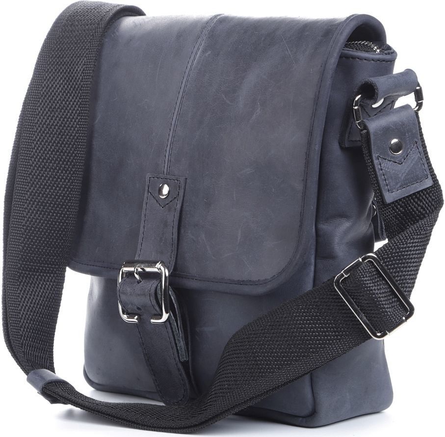 Men's Leather Shoulder Bag - Vintage Blue - SHVIGEL 11015