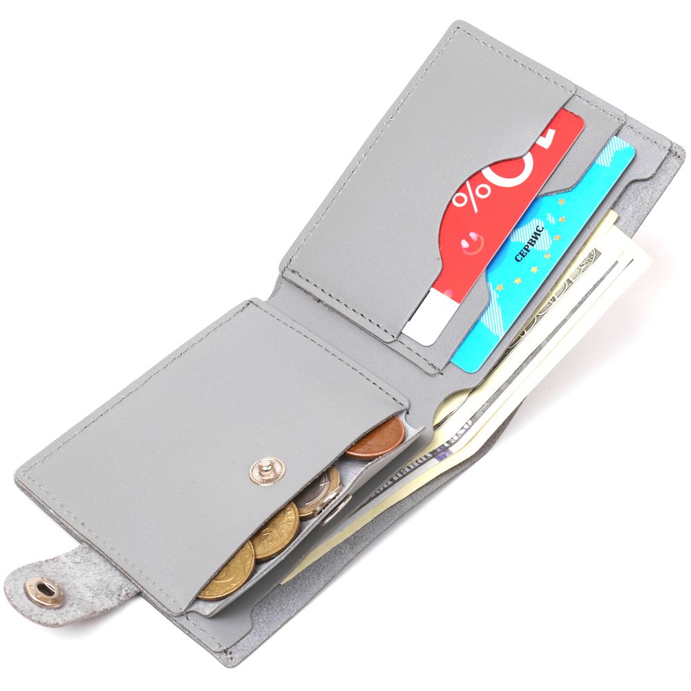 Small leather wallet Shvigel 16451 Gray