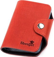 Long Business Card Holder - Genuine Leather - Red - Shvigel 13910