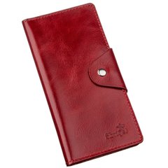 Long Leather Bifold Wallet for Men - Big Checkbook Holder Organizer - Vintage Dark Glossy Red - Shvigel 16172