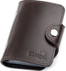 Vertical Leather Business Card Holder - Brown - Shvigel 13912