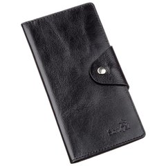 Long Leather Bifold Wallet for Men - Big Checkbook Holder Organizer - Vintage Dark Glossy Black - Shvigel 16173