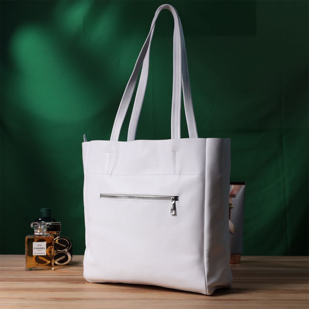 Practical White Leather Shopper Bag SHVIGEL 22844 - Made in Ukraine, Premium Quality