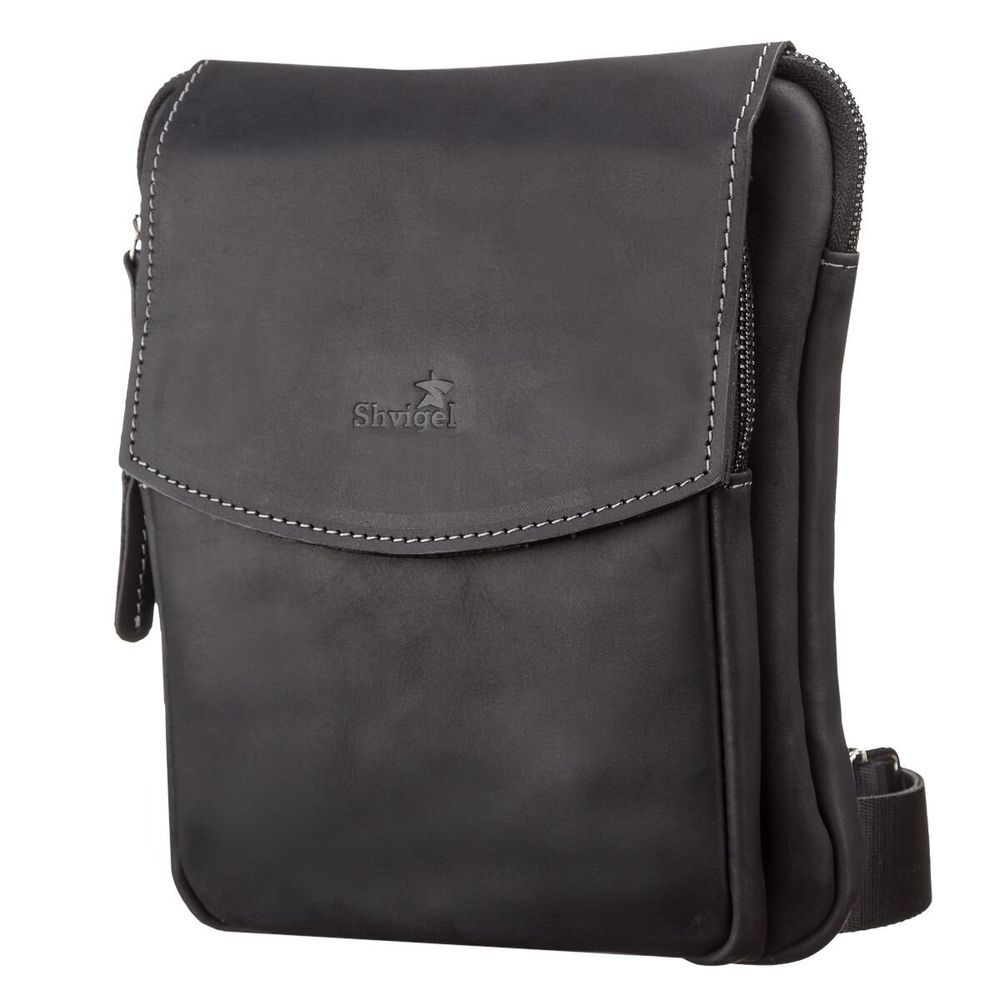 Vintage Leather Bag for Men - Black - Shvigel 11092